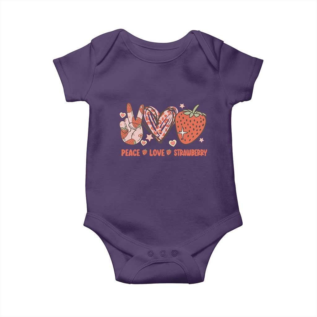 Strawberry Festival Baby Onesie Peace Love Strawberry Cute Fruit Lover TS02 Purple Print Your Wear