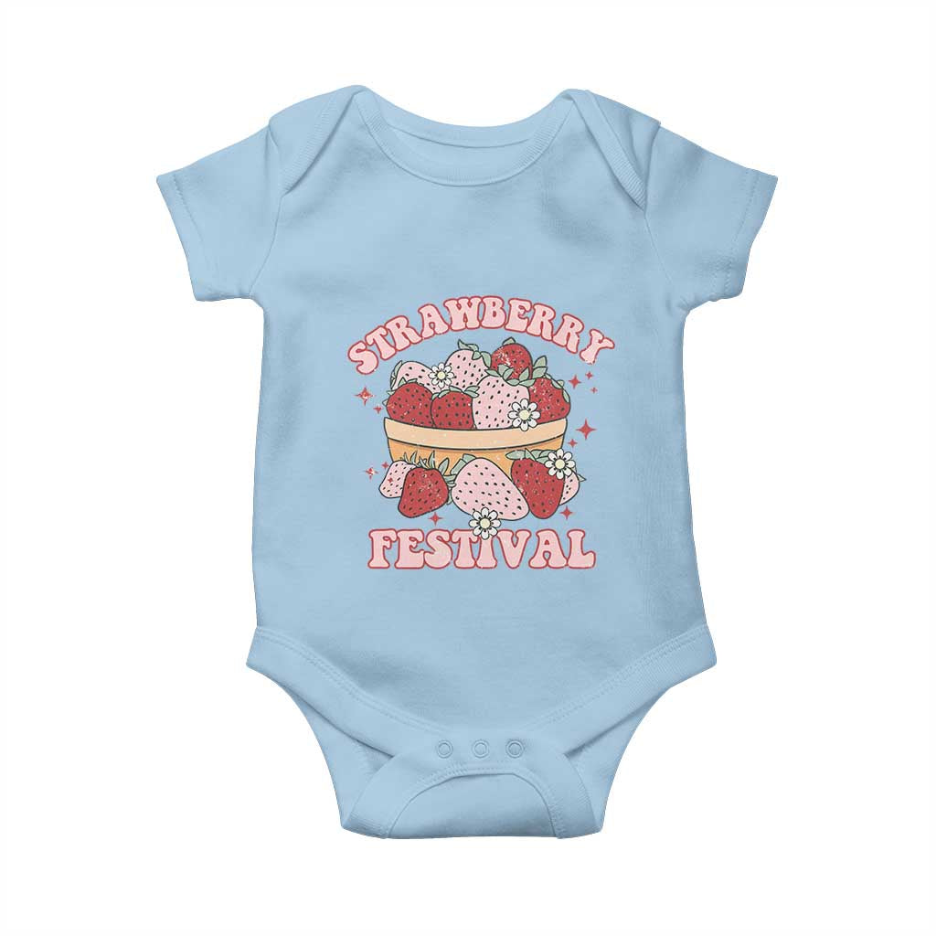 Strawberry Festival Baby Onesie Retro Strawberries Fruit Lover TS02 Light Blue Print Your Wear