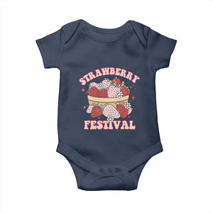 Strawberry Festival Baby Onesie Retro Strawberries Fruit Lover TS02 Navy Print Your Wear