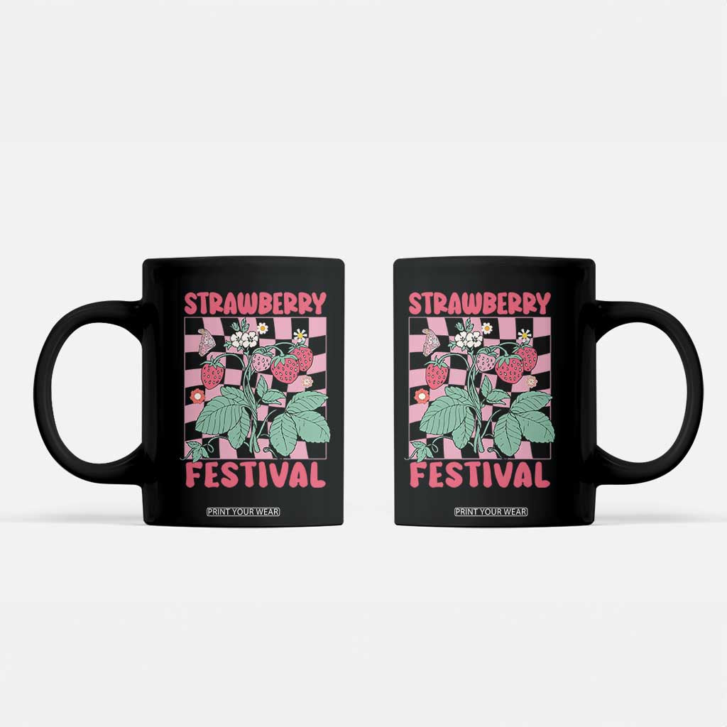 Strawberry Festival Coffee Mug Fruit Lover Botanical Retro Groovy TS02 Black Print Your Wear