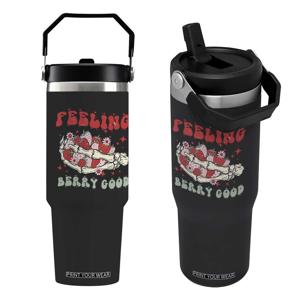 Strawberry Festival Flip Straw Tumbler Feeling Berry Good Fruit Lover Skeleton Hand TS02 One Size: 30 oz Black Print Your Wear