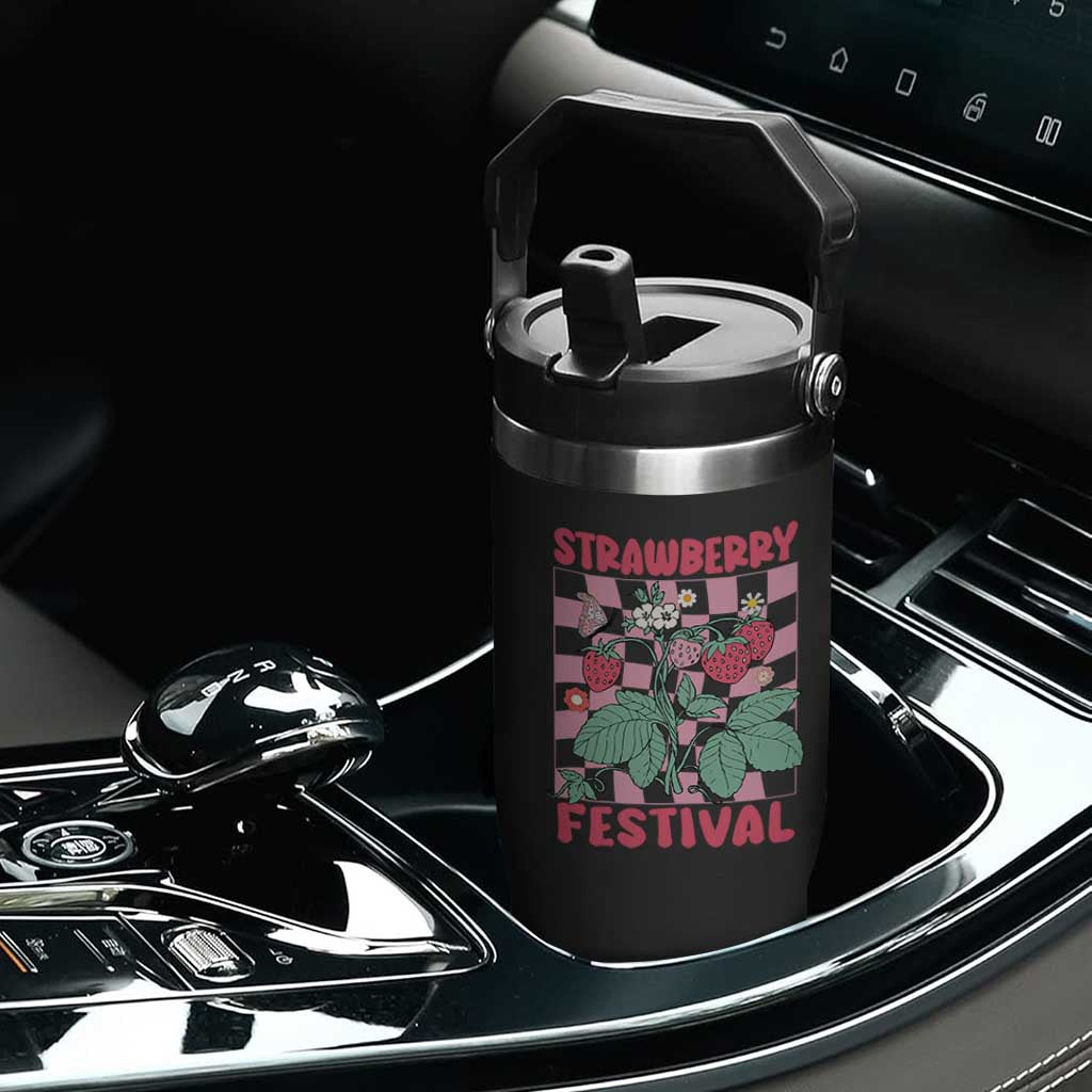 Strawberry Festival Flip Straw Tumbler Fruit Lover Botanical Retro Groovy TS02 Print Your Wear