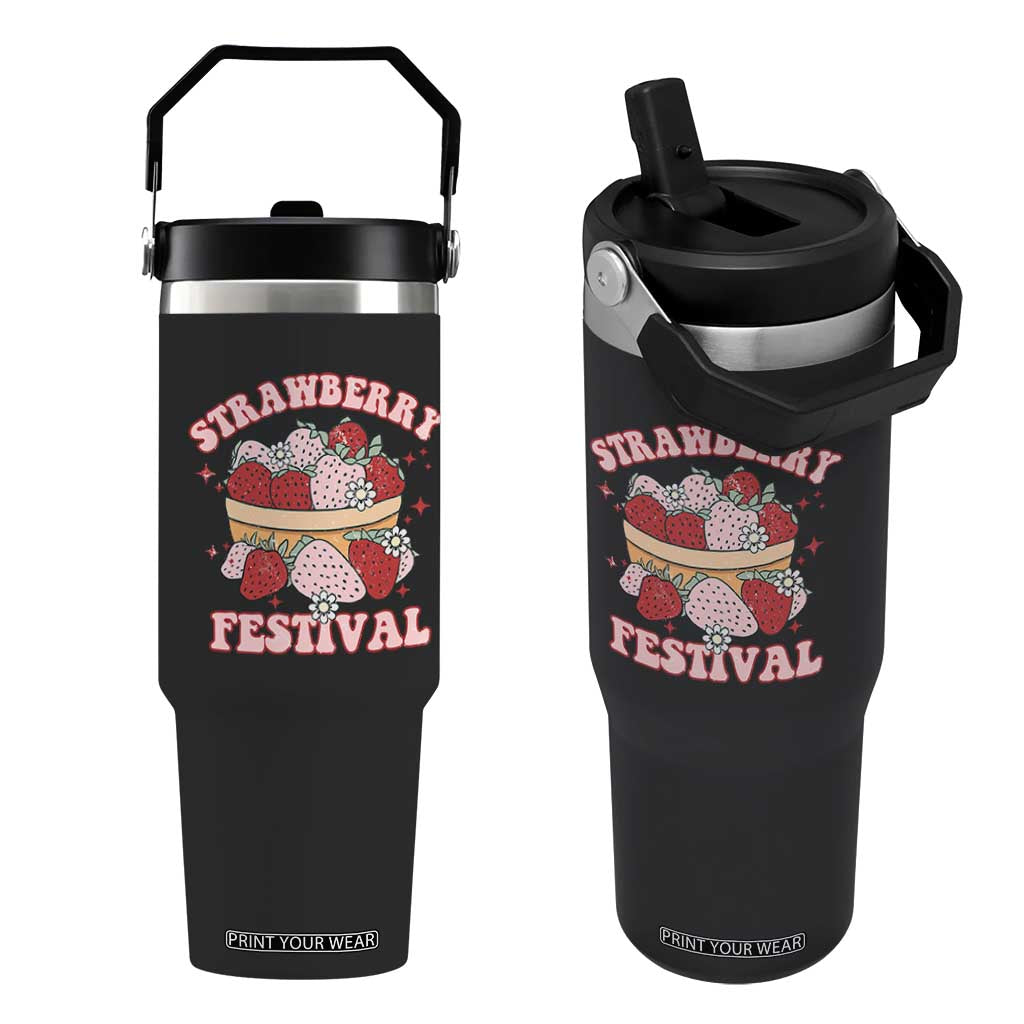 Strawberry Festival Flip Straw Tumbler Retro Strawberries Fruit Lover TS02 One Size: 30 oz Black Print Your Wear