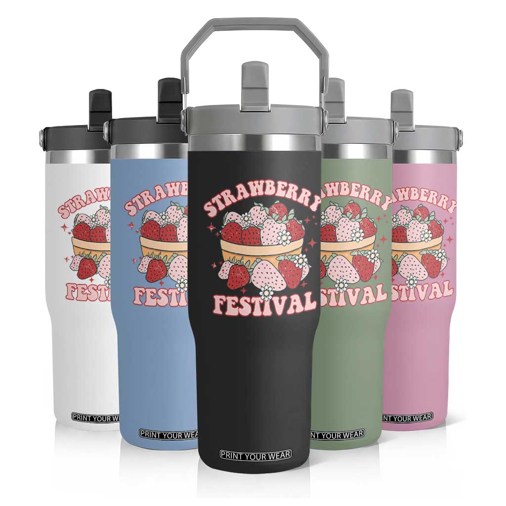 Strawberry Festival Flip Straw Tumbler Retro Strawberries Fruit Lover TS02 Print Your Wear