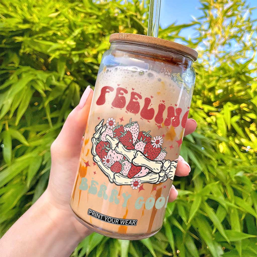 Strawberry Festival Glass Can Feeling Berry Good Fruit Lover Skeleton Hand TS02 Print Your Wear