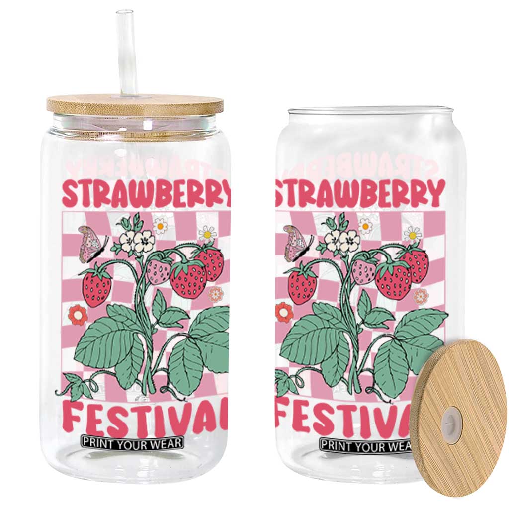 Strawberry Festival Glass Can Fruit Lover Botanical Retro Groovy TS02 Black Print Your Wear
