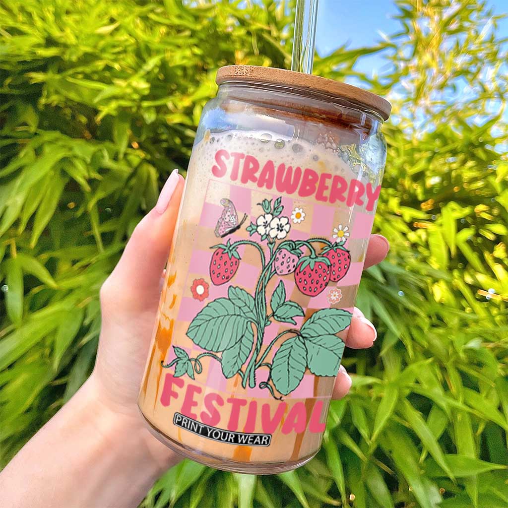 Strawberry Festival Glass Can Fruit Lover Botanical Retro Groovy TS02 Print Your Wear