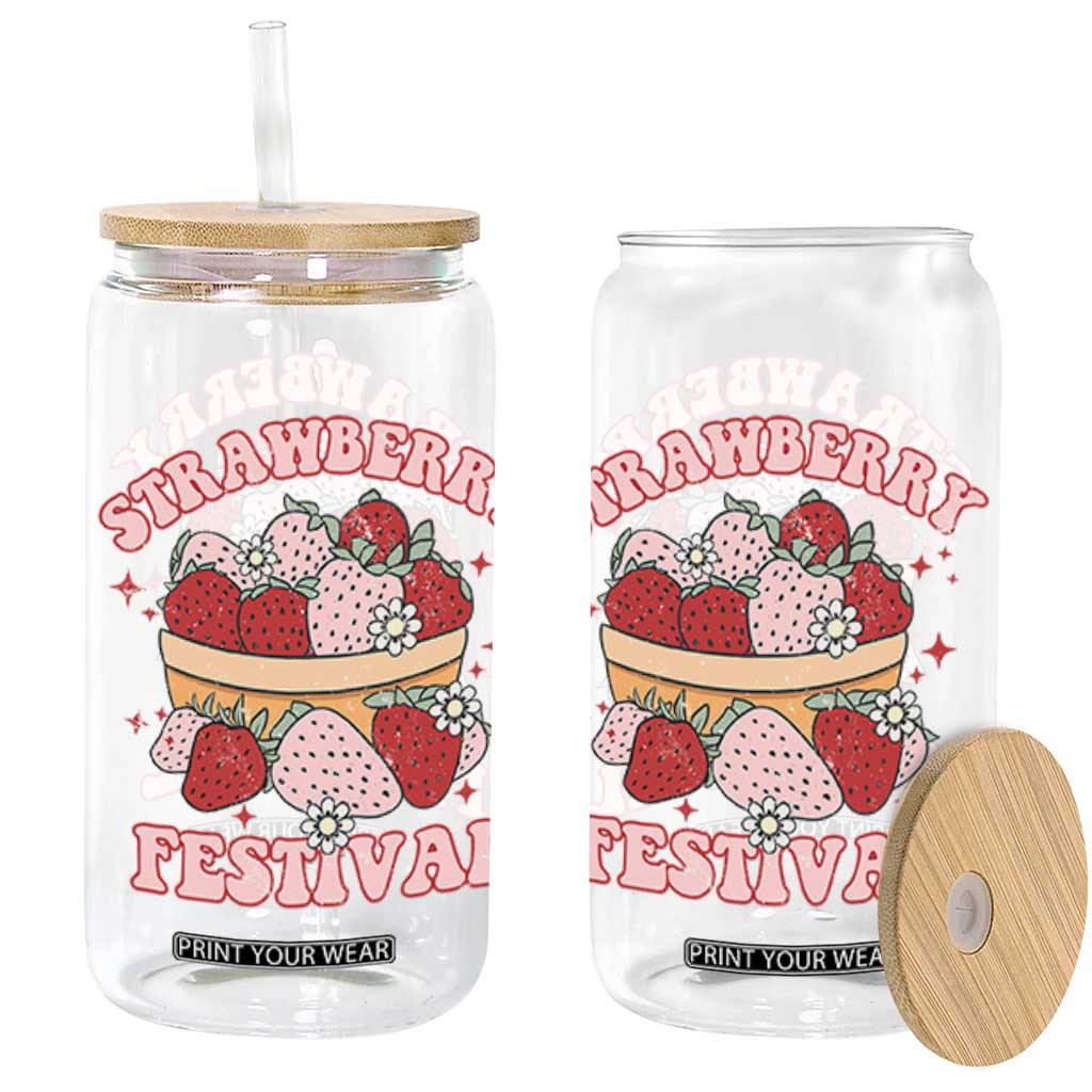 Strawberry Festival Glass Can Retro Strawberries Fruit Lover TS02 Black Print Your Wear