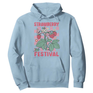 Strawberry Festival Hoodie Fruit Lover Botanical Retro Groovy TS02 Light Blue Print Your Wear