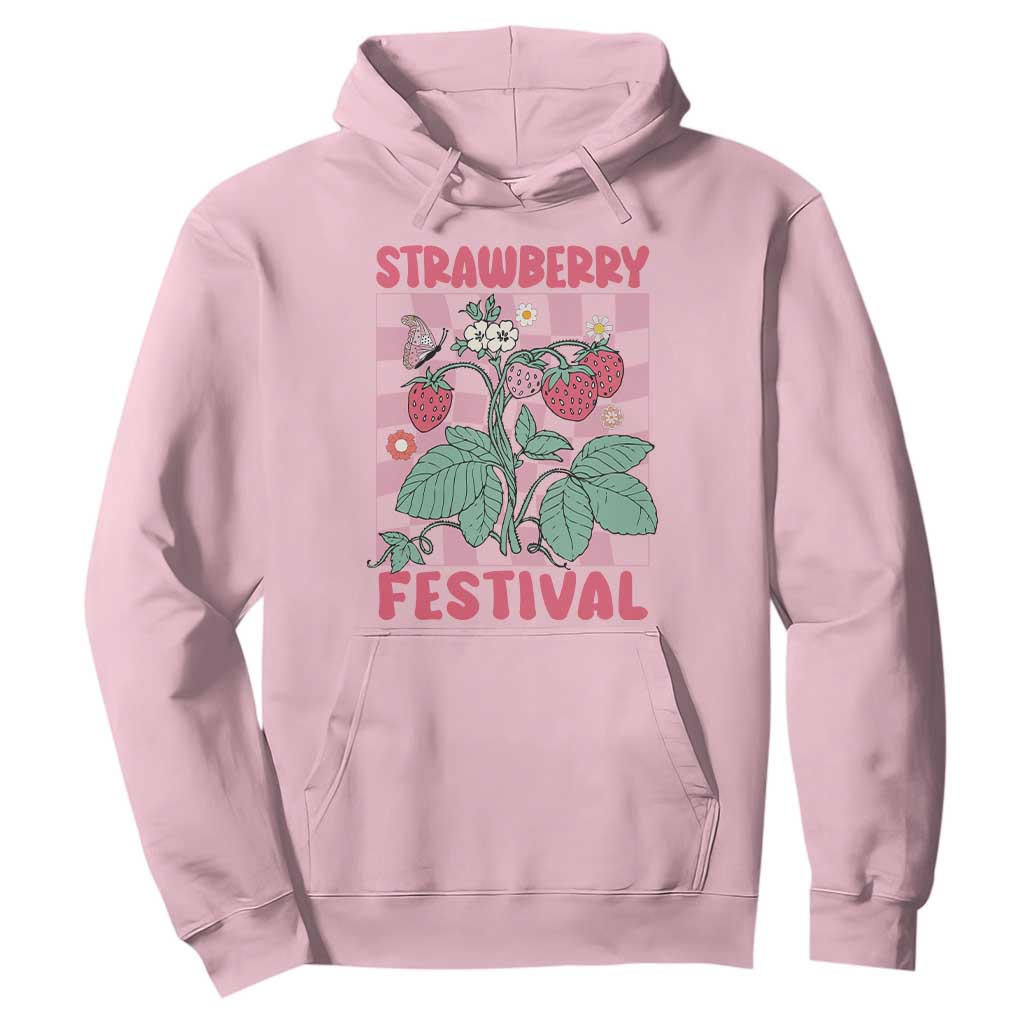 Strawberry Festival Hoodie Fruit Lover Botanical Retro Groovy TS02 Light Pink Print Your Wear