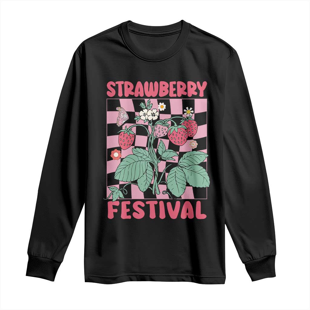 Strawberry Festival Long Sleeve Shirt Fruit Lover Botanical Retro Groovy TS02 Black Print Your Wear