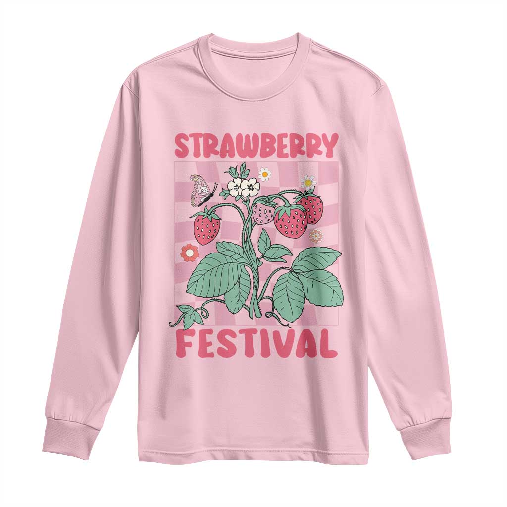 Strawberry Festival Long Sleeve Shirt Fruit Lover Botanical Retro Groovy TS02 Light Pink Print Your Wear