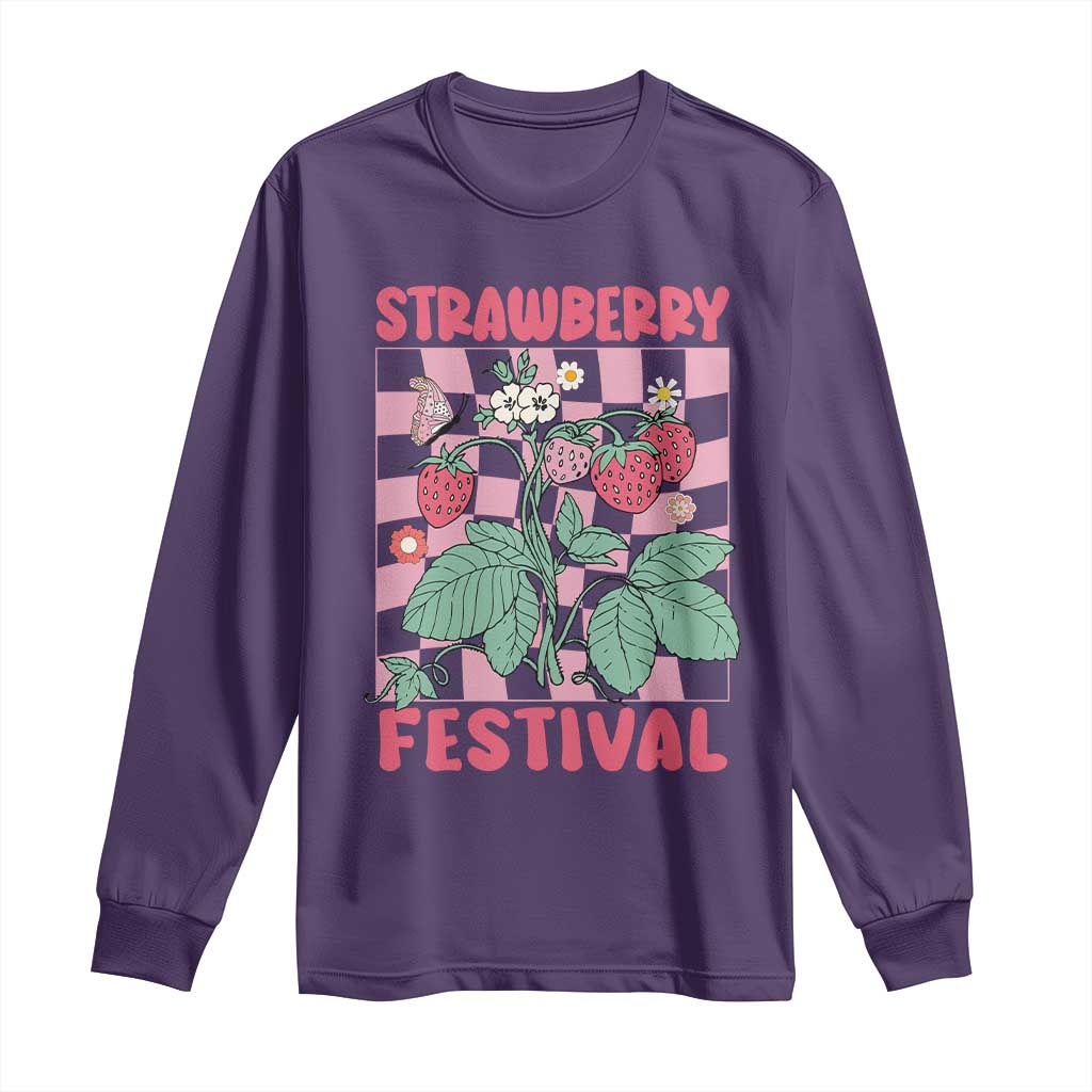 Strawberry Festival Long Sleeve Shirt Fruit Lover Botanical Retro Groovy TS02 Purple Print Your Wear