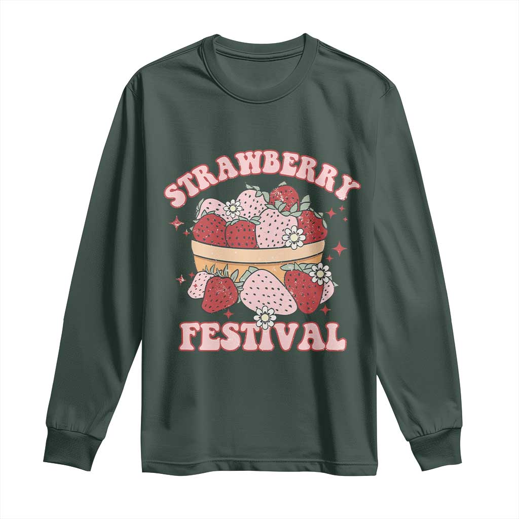 Strawberry Festival Long Sleeve Shirt Retro Strawberries Fruit Lover TS02 Dark Forest Green Print Your Wear