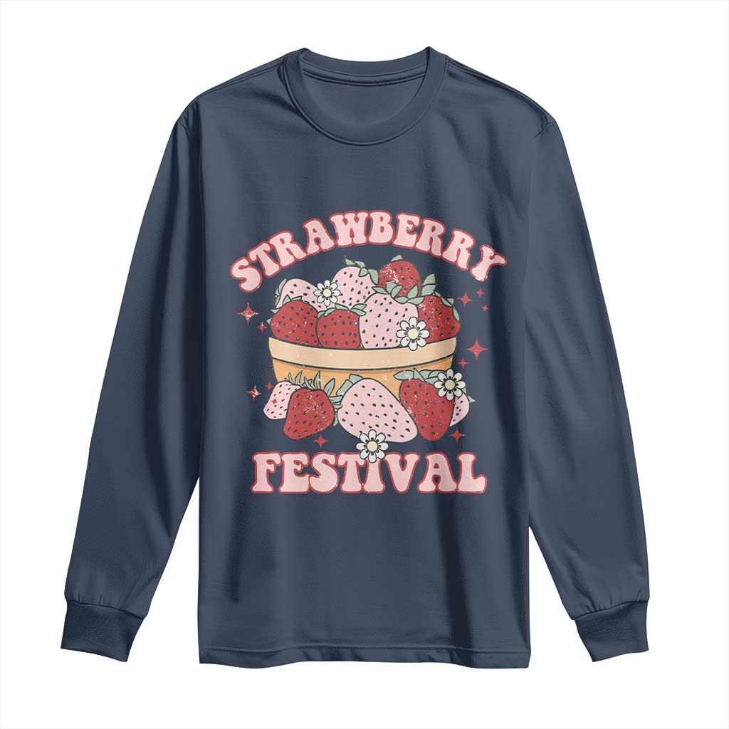 Strawberry Festival Long Sleeve Shirt Retro Strawberries Fruit Lover TS02 Navy Print Your Wear