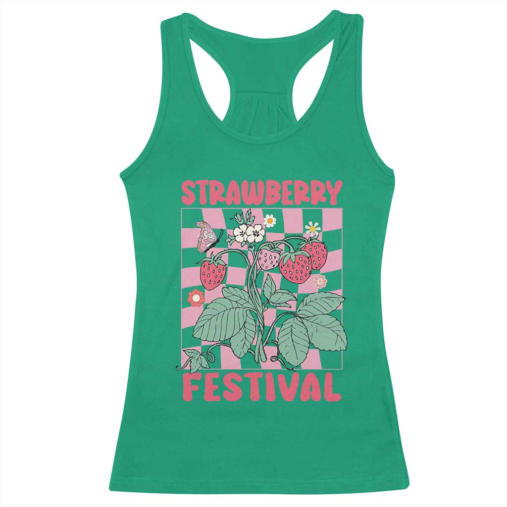 Strawberry Festival Racerback Tank Top Fruit Lover Botanical Retro Groovy TS02 Irish Green Print Your Wear
