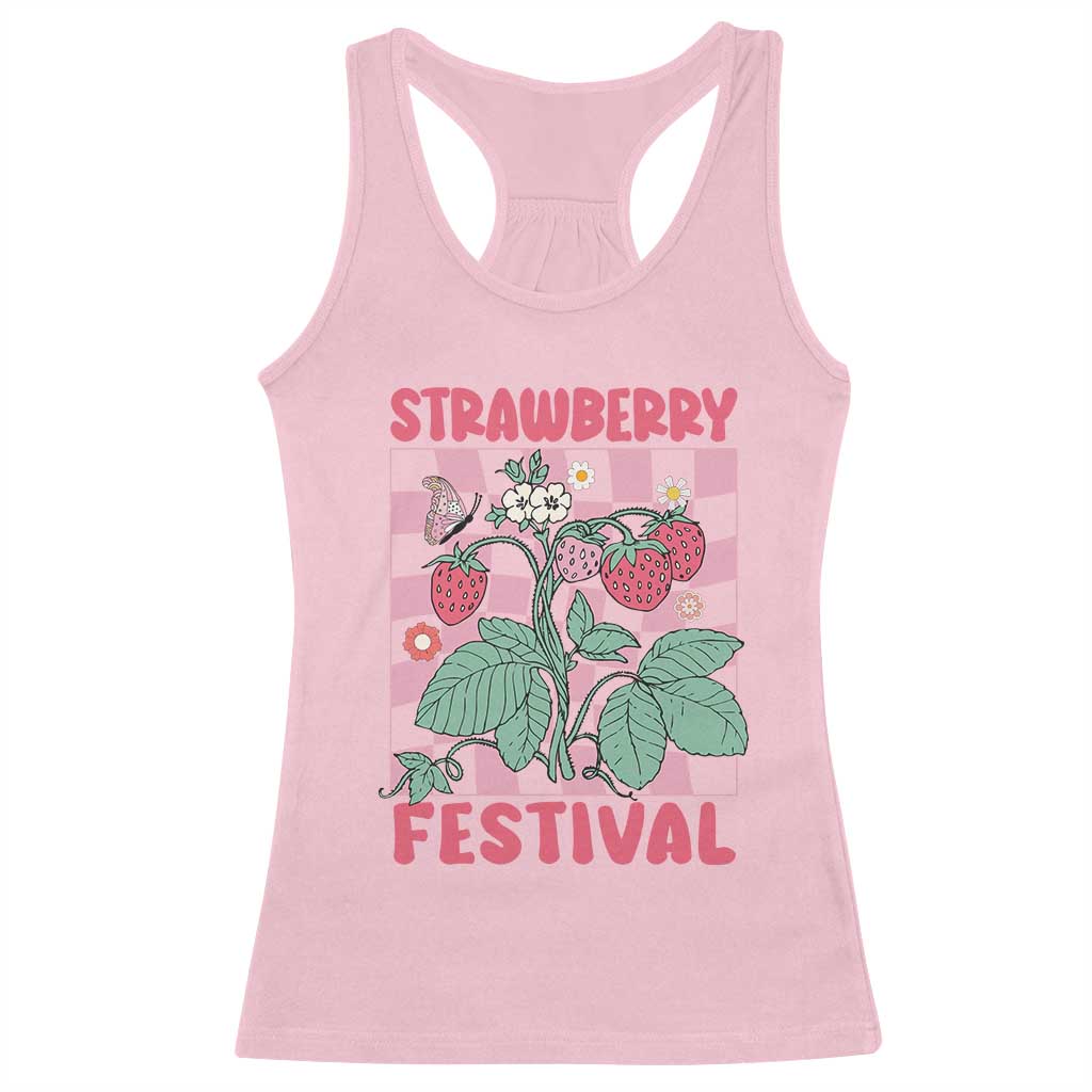 Strawberry Festival Racerback Tank Top Fruit Lover Botanical Retro Groovy TS02 Light Pink Print Your Wear