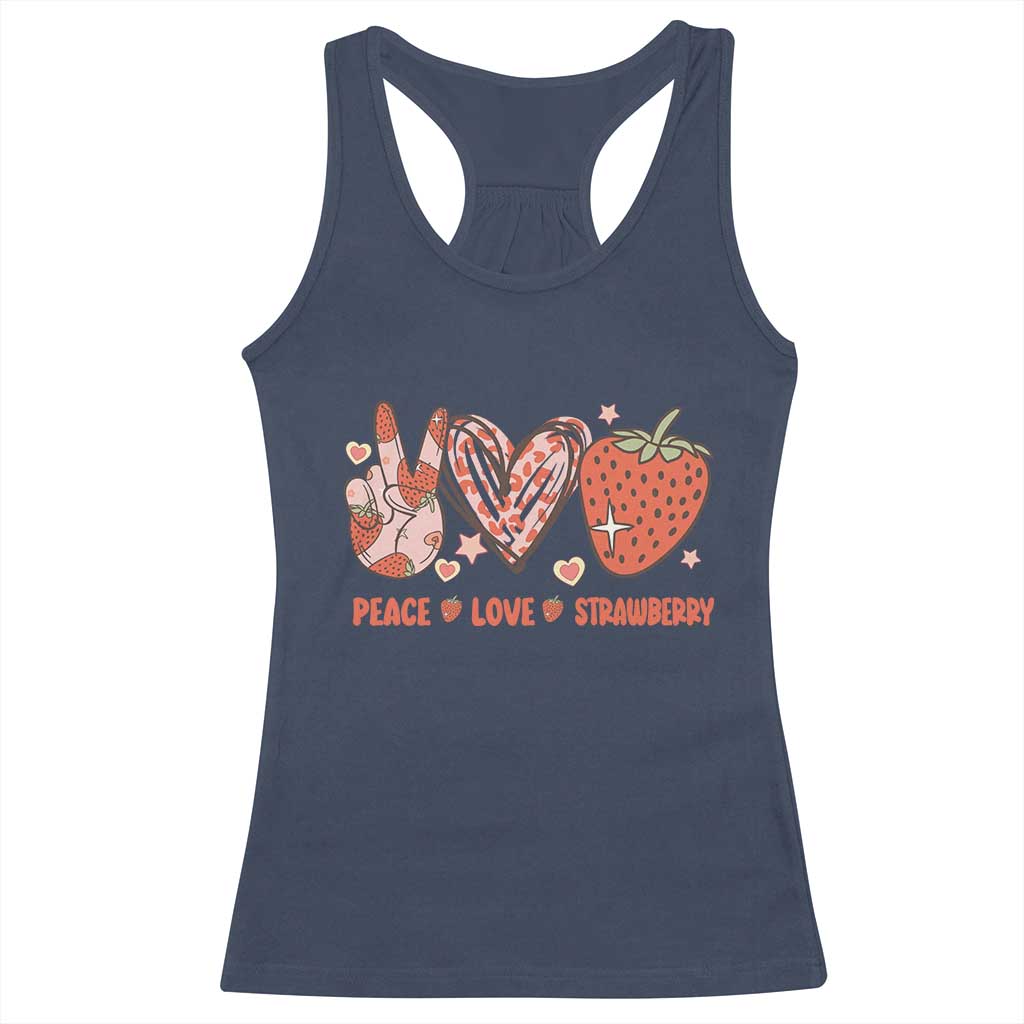 Strawberry Festival Racerback Tank Top Peace Love Strawberry Cute Fruit Lover TS02 Navy Print Your Wear