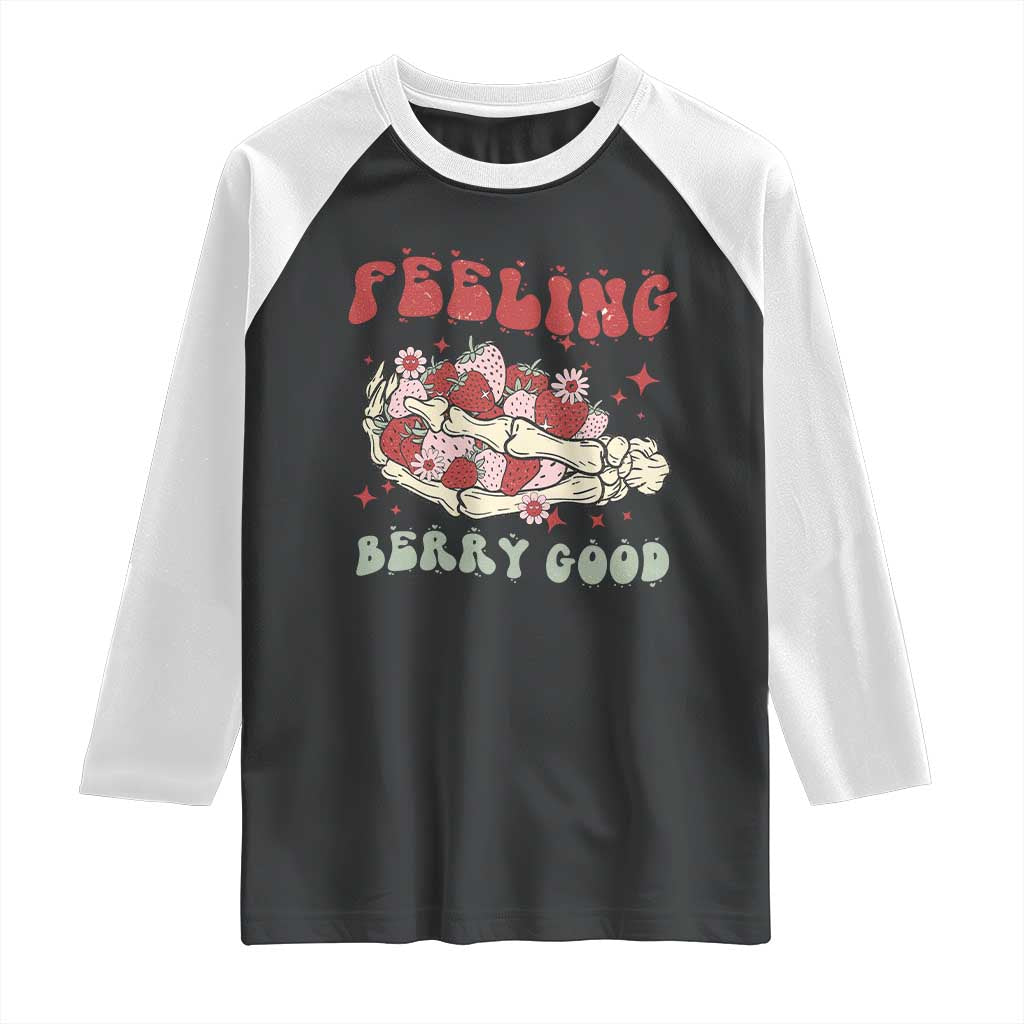 Strawberry Festival Raglan Shirt Feeling Berry Good Fruit Lover Skeleton Hand TS02 Black White Print Your Wear