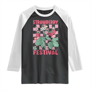 Strawberry Festival Raglan Shirt Fruit Lover Botanical Retro Groovy TS02 Black White Print Your Wear