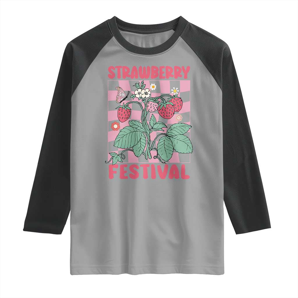 Strawberry Festival Raglan Shirt Fruit Lover Botanical Retro Groovy TS02 Sport Gray Black Print Your Wear