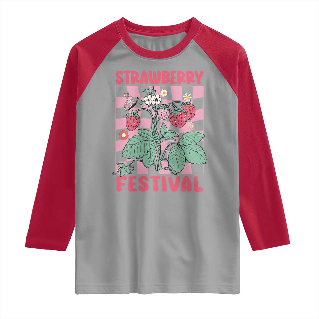 Strawberry Festival Raglan Shirt Fruit Lover Botanical Retro Groovy TS02 Sport Gray Red Print Your Wear