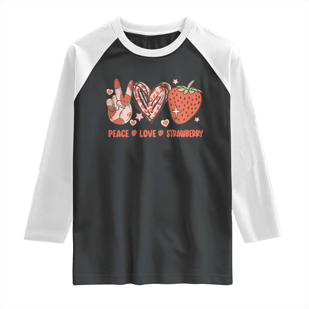 Strawberry Festival Raglan Shirt Peace Love Strawberry Cute Fruit Lover TS02 Black White Print Your Wear