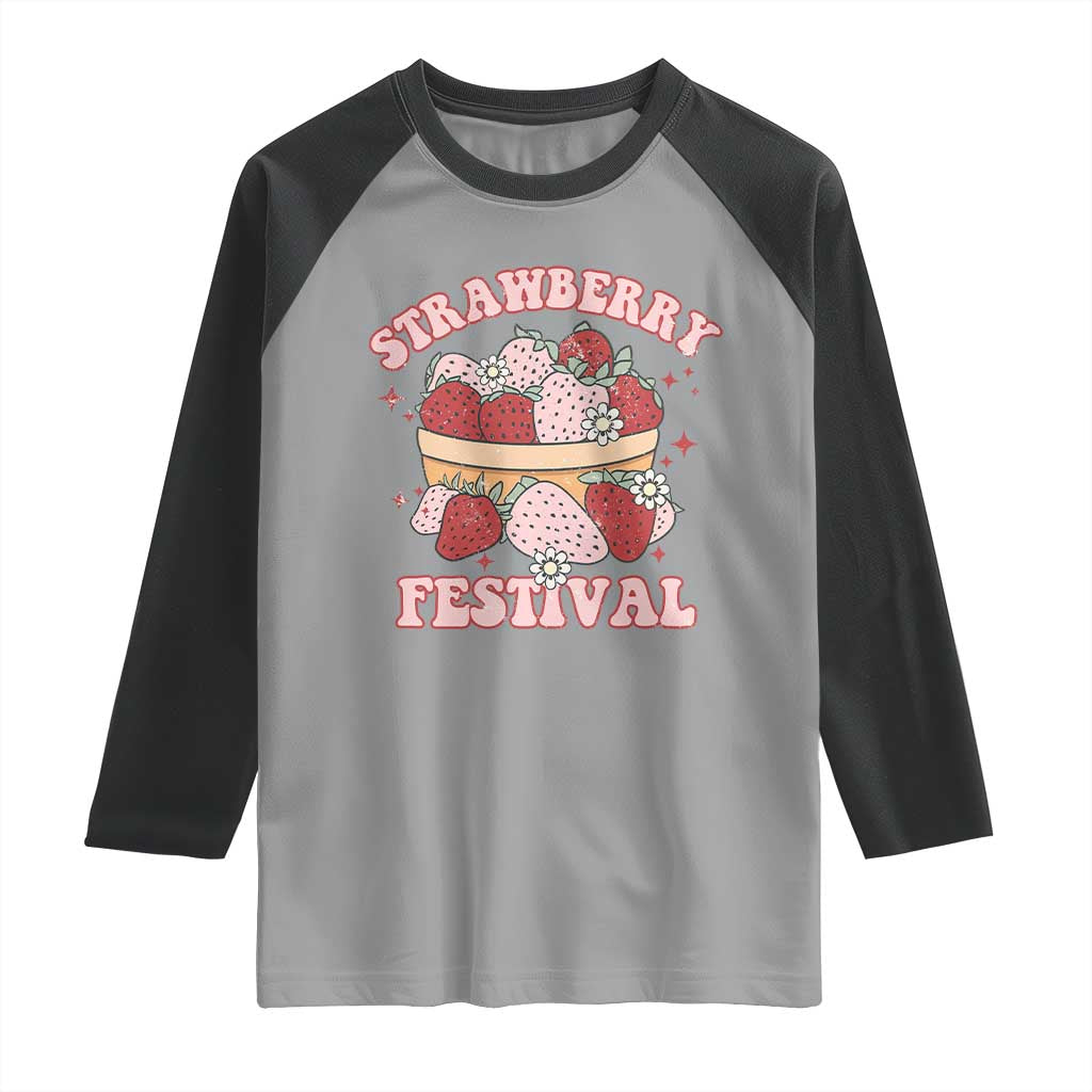 Strawberry Festival Raglan Shirt Retro Strawberries Fruit Lover TS02 Sport Gray Black Print Your Wear