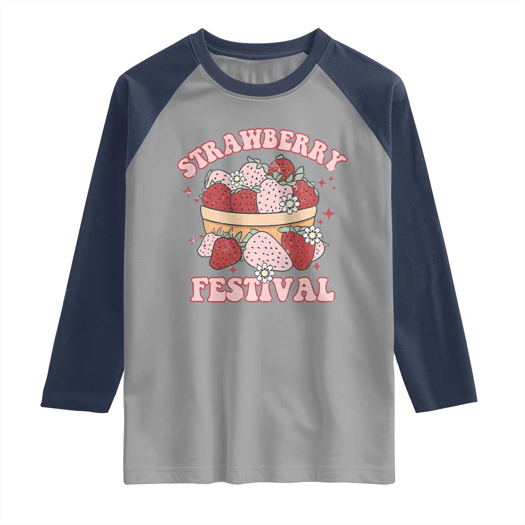Strawberry Festival Raglan Shirt Retro Strawberries Fruit Lover TS02 Sport Gray Navy Print Your Wear