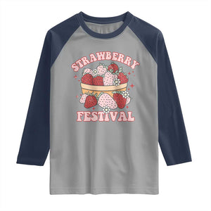 Strawberry Festival Raglan Shirt Retro Strawberries Fruit Lover TS02 Sport Gray Navy Print Your Wear