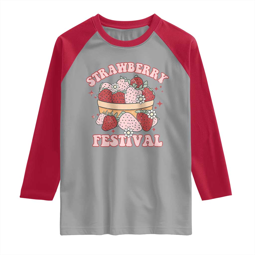 Strawberry Festival Raglan Shirt Retro Strawberries Fruit Lover TS02 Sport Gray Red Print Your Wear