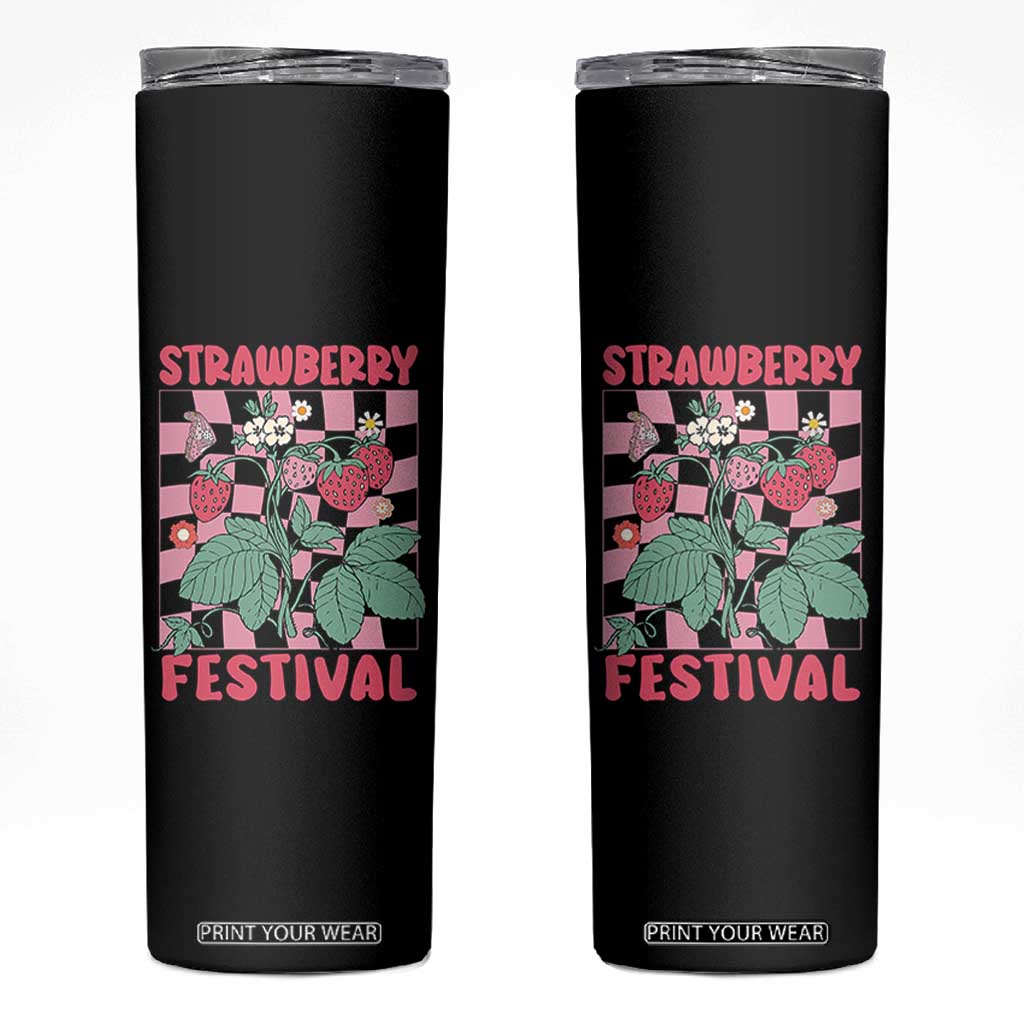 Strawberry Festival Skinny Tumbler Fruit Lover Botanical Retro Groovy TS02 Black Print Your Wear
