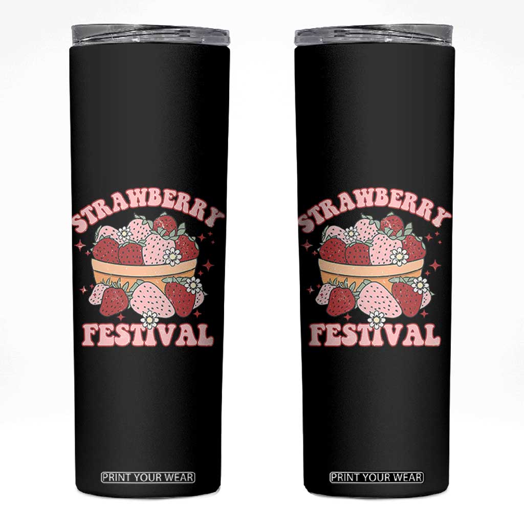 Strawberry Festival Skinny Tumbler Retro Strawberries Fruit Lover TS02 Black Print Your Wear