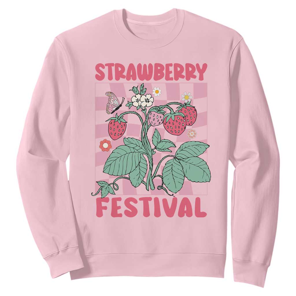 Strawberry Festival Sweatshirt Fruit Lover Botanical Retro Groovy TS02 Light Pink Print Your Wear