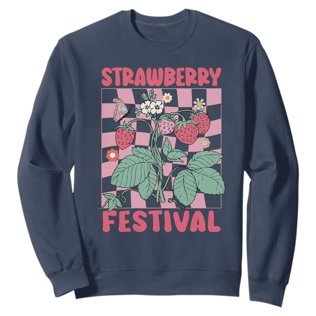Strawberry Festival Sweatshirt Fruit Lover Botanical Retro Groovy TS02 Navy Print Your Wear