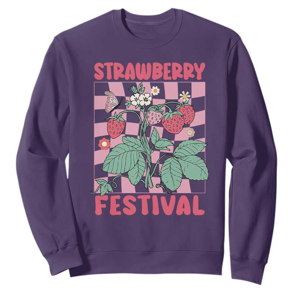 Strawberry Festival Sweatshirt Fruit Lover Botanical Retro Groovy TS02 Purple Print Your Wear