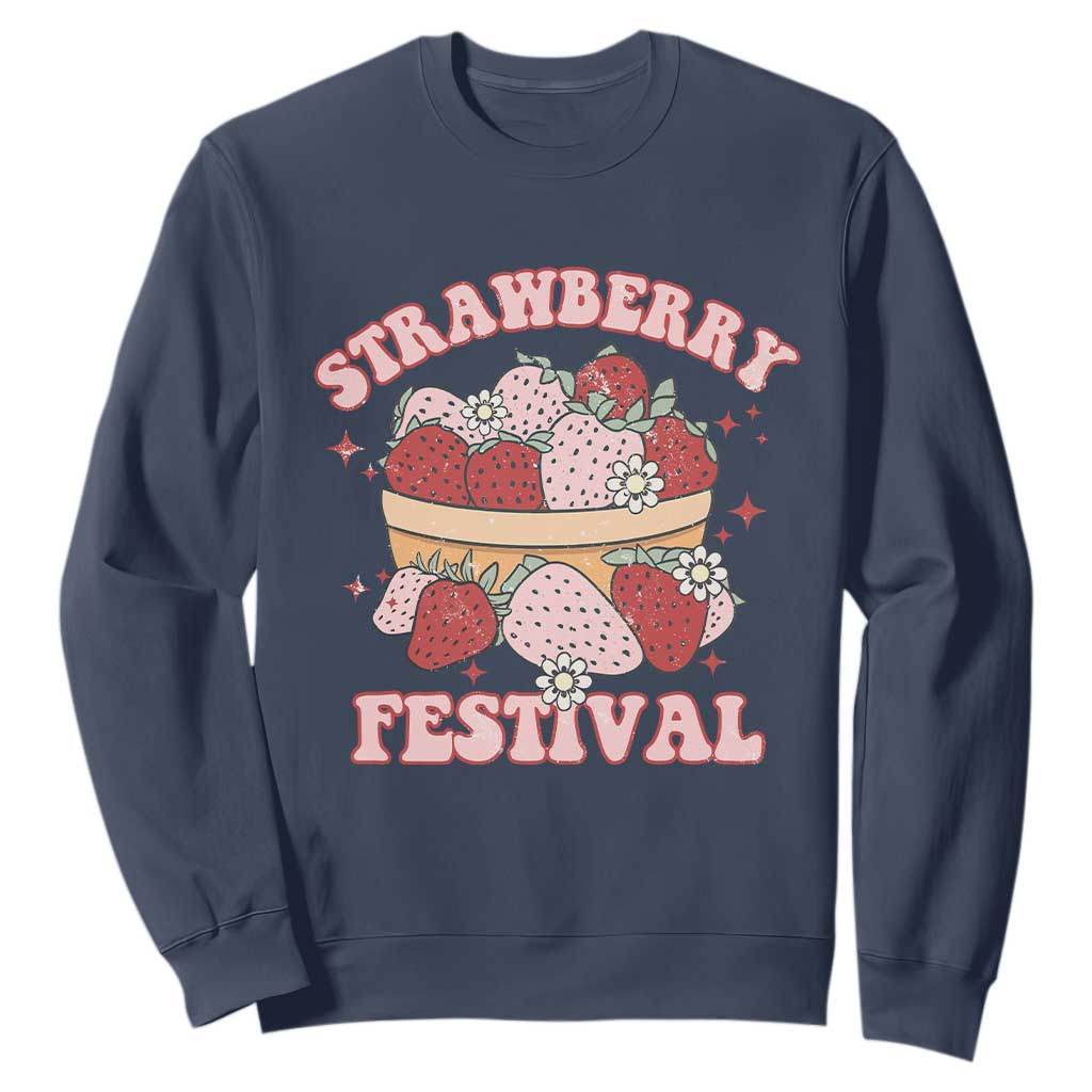 Strawberry Festival Sweatshirt Retro Strawberries Fruit Lover TS02 Navy Print Your Wear