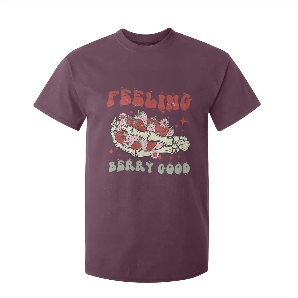 Strawberry Festival T Shirt For Kid Feeling Berry Good Fruit Lover Skeleton Hand TS02 Maroon Print Your Wear