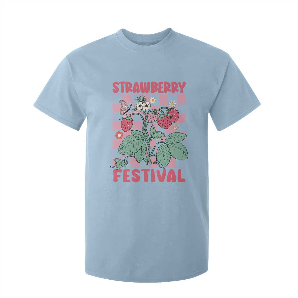 Strawberry Festival T Shirt For Kid Fruit Lover Botanical Retro Groovy TS02 Light Blue Print Your Wear