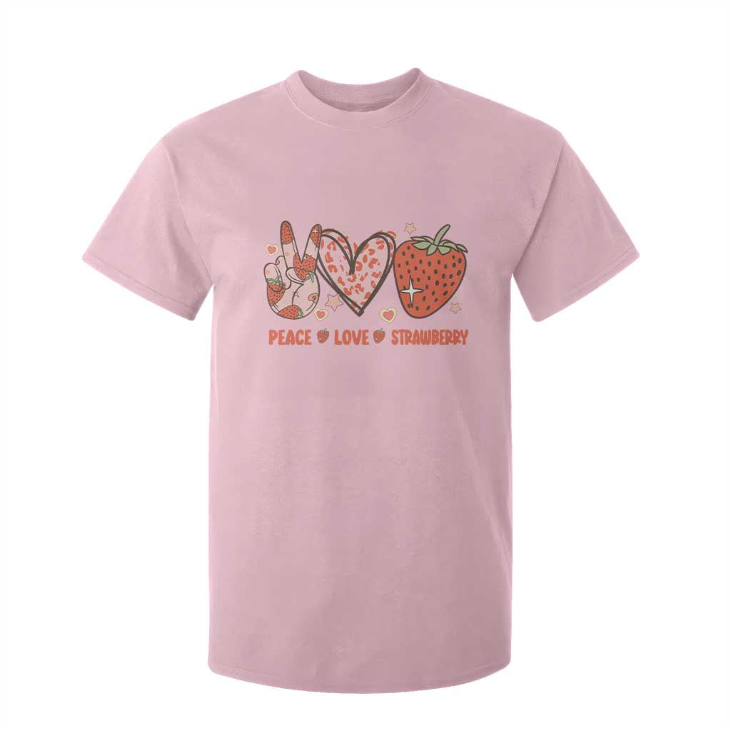 Strawberry Festival T Shirt For Kid Peace Love Strawberry Cute Fruit Lover TS02 Light Pink Print Your Wear