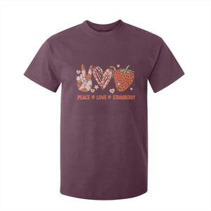 Strawberry Festival T Shirt For Kid Peace Love Strawberry Cute Fruit Lover TS02 Maroon Print Your Wear