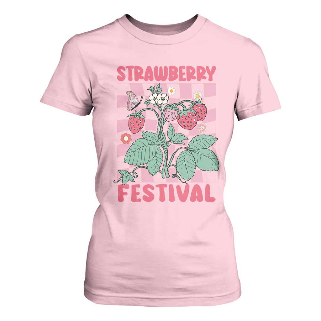 Strawberry Festival T Shirt For Women Fruit Lover Botanical Retro Groovy TS02 Light Pink Print Your Wear