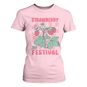Strawberry Festival T Shirt For Women Fruit Lover Botanical Retro Groovy TS02 Light Pink Print Your Wear