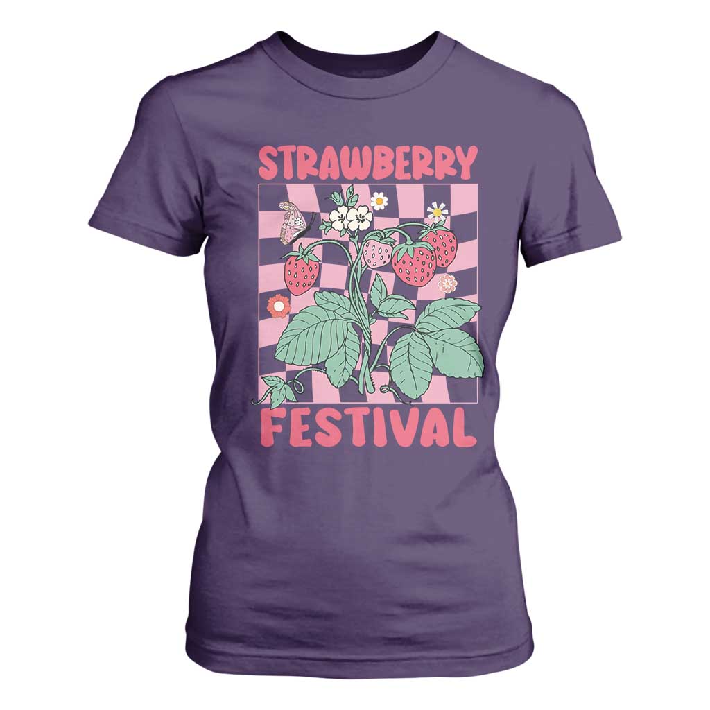Strawberry Festival T Shirt For Women Fruit Lover Botanical Retro Groovy TS02 Purple Print Your Wear