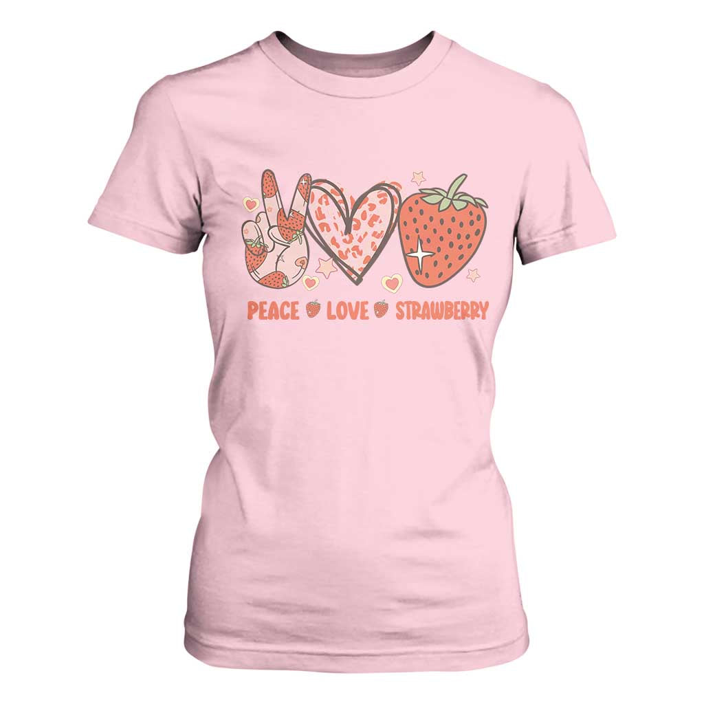 Strawberry Festival T Shirt For Women Peace Love Strawberry Cute Fruit Lover TS02 Light Pink Print Your Wear