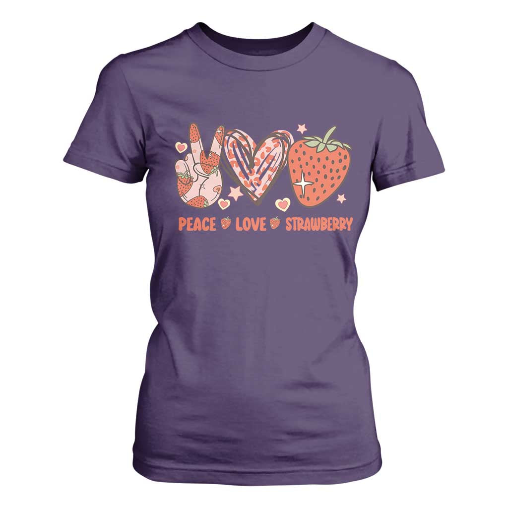 Strawberry Festival T Shirt For Women Peace Love Strawberry Cute Fruit Lover TS02 Purple Print Your Wear