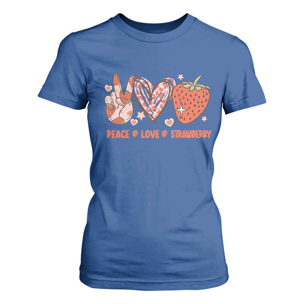 Strawberry Festival T Shirt For Women Peace Love Strawberry Cute Fruit Lover TS02 Royal Blue Print Your Wear