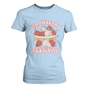 Strawberry Festival T Shirt For Women Retro Strawberries Fruit Lover TS02 Light Blue Print Your Wear