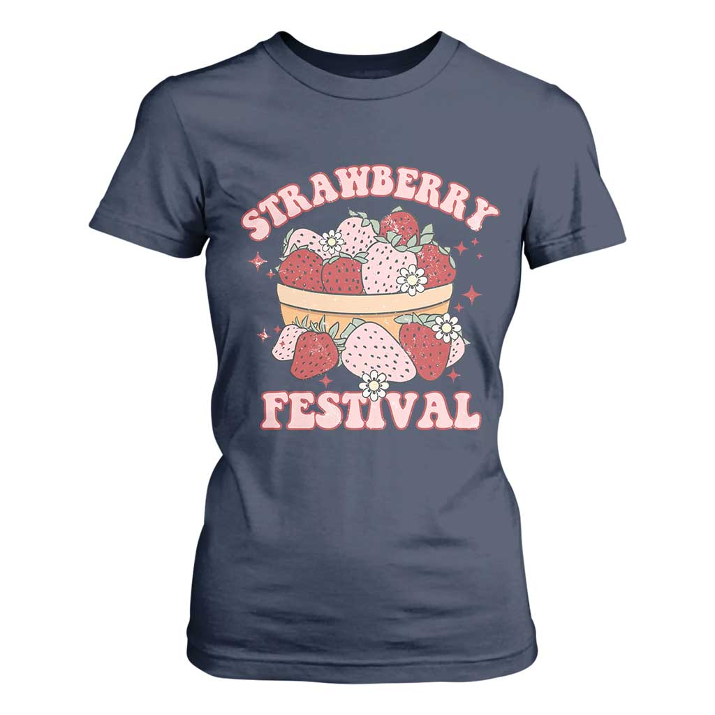 Strawberry Festival T Shirt For Women Retro Strawberries Fruit Lover TS02 Navy Print Your Wear