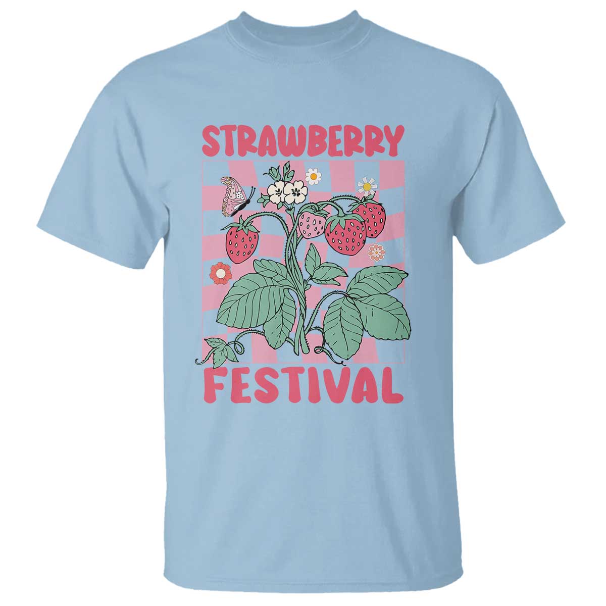 Strawberry Festival T Shirt Fruit Lover Botanical Retro Groovy TS02 Light Blue Print Your Wear